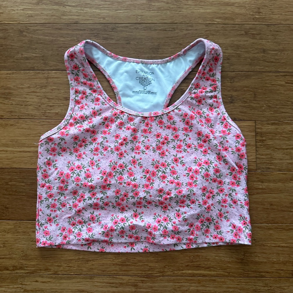 Evolution and Creation Pink Floral Trim Top